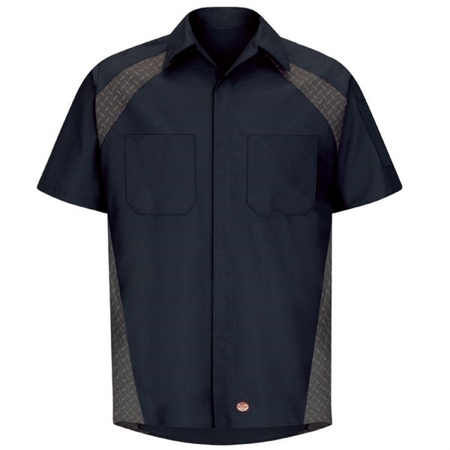 WORKWEAR OUTFITTERS Men's Short Sleeve Diaomond Plate Shirt Navy, Small SY26ND-SS-S